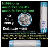 BU Shotgun Jefferson 5c roll, 1999-p 40 pcs Bank $