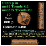 BU Shotgun Jefferson 5c roll, 1991-p 40 pcs Bank $