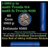 BU Shotgun Jefferson 5c roll, 1962-p 40 pcs Bank $