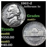 1962-d Jefferson Nickel 5c Grades GEM+ Unc