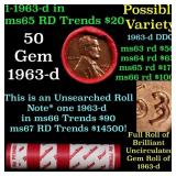 BU Shotgun Lincoln 1c roll, 1963-d 50 pcs Dunbar W