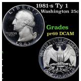 1981-s Ty 1 Proof Washington Quarter 25c Grades GE