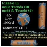 BU Shotgun Jefferson 5c roll, 1992-p 40 pcs Bank $