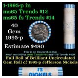 BU Shotgun Jefferson 5c roll, 1995-p 40 pcs Bank $