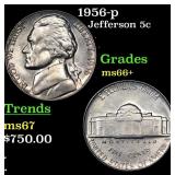 1956-p Jefferson Nickel 5c Grades GEM++ Unc