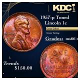 1957-p Lincoln Cent Toned 1c Grades GEM+ Unc RB