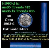 BU Shotgun Jefferson 5c roll, 1993-d 40 pcs Bank $