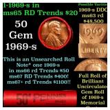 BU Shotgun Lincoln 1c roll, 1969-s 50 pcs Bank Wra