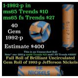 BU Shotgun Jefferson 5c roll, 1992-p 40 pcs Bank $
