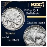 1913-p Ty I Buffalo Nickel 5c Grades Choice Unc