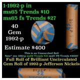BU Shotgun Jefferson 5c roll, 1992-p 40 pcs Bank $