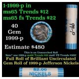 BU Shotgun Jefferson 5c roll, 1999-p 40 pcs Bank $