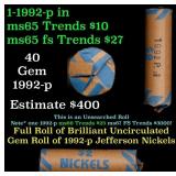 BU Shotgun Jefferson 5c roll, 1992-p 40 pcs Bank $