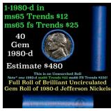 BU Shotgun Jefferson 5c roll, 1980-d 40 pcs Bank $