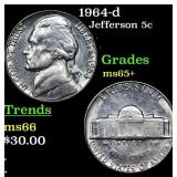 1964-d Jefferson Nickel 5c Grades GEM+ Unc