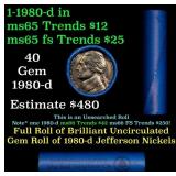BU Shotgun Jefferson 5c roll, 1980-d 40 pcs Bank $