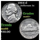 1964-d Jefferson Nickel 5c Grades GEM+ Unc