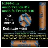 BU Shotgun Jefferson 5c roll, 1997-d 40 pcs Bank $