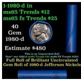 BU Shotgun Jefferson 5c roll, 1980-d 40 pcs Bank $