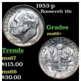 1953-p Roosevelt Dime 10c Grades GEM++ Unc