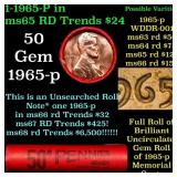 BU Shotgun Lincoln 1c roll, 1965-p 50 pcs Bank Wra