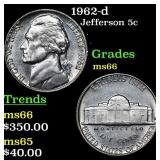1962-d Jefferson Nickel 5c Grades GEM+ Unc