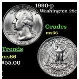 1990-p Washington Quarter 25c Grades GEM+ Unc