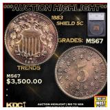 ***Major Highlight*** 1883 Shield Nickel 5c ms67 S