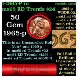 BU Shotgun Lincoln 1c roll, 1965-p 50 pcs Bank Wra