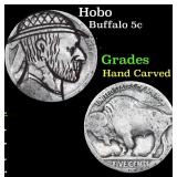 Hobo Buffalo Nickel 5c Grades Hand Carved