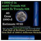 BU Shotgun Jefferson 5c roll, 1990-d 40 pcs Bank $