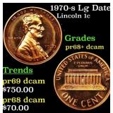 1970-s Lg Date Proof Lincoln Cent 1c Grades GEM++