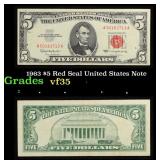 1963 $5 Red Seal United States Note Grades vf++