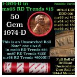 BU Shotgun Lincoln 1c roll, 1974-d 50 pcs Dunbar W