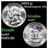 1953-p Washington Quarter 25c Grades GEM++ Unc