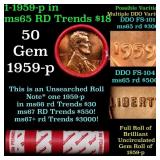 BU Shotgun Lincoln 1c roll, 1959-p 50 pcs Dunbar W