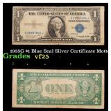 1935G $1 Blue Seal Silver Certificate Grades vf+ M