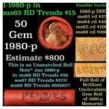 BU Shotgun Lincoln 1c roll, 1980-p 50 pcs Bank Wra