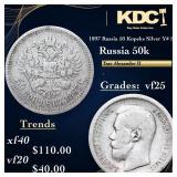 1897 Russia 50 Kopeks Silver Y# 58.1 Grades vf+