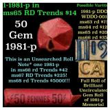 BU Shotgun Lincoln 1c roll, 1981-p 50 pcs Bank Wra