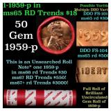 BU Shotgun Lincoln 1c roll, 1959-p 50 pcs Dunbar W