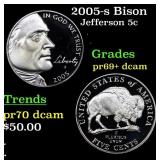 2005-s Bison Proof Jefferson Nickel 5c Grades GEM+