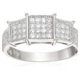 Decadence Sterling Silver Pave 3 Tier Ring Size 9