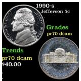 1990-s Proof Jefferson Nickel 5c Grades GEM++ Proo