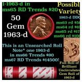 BU Shotgun Lincoln 1c roll, 1963-d 50 pcs Dunbar W