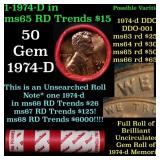 BU Shotgun Lincoln 1c roll, 1974-d 50 pcs Dunbar W