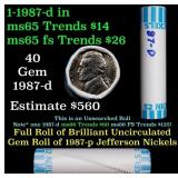 BU Shotgun Jefferson 5c roll, 1987-d 40 pcs Bank $