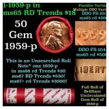 BU Shotgun Lincoln 1c roll, 1959-p 50 pcs Dunbar W