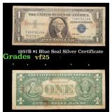 1957B $1 Blue Seal Silver Certificate Grades vf+