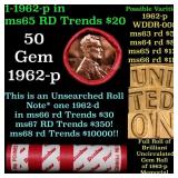 BU Shotgun Lincoln 1c roll, 1962-p 50 pcs Dunbar W